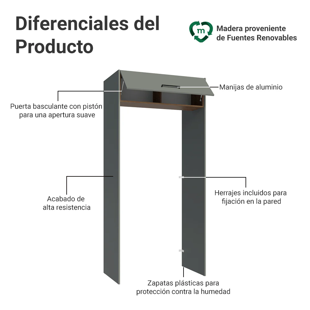 Mueble para empotrar Heladera 103 cm 1 Puerta Abatible Gris/Marrón/Gris Agata Madesa - Image 3