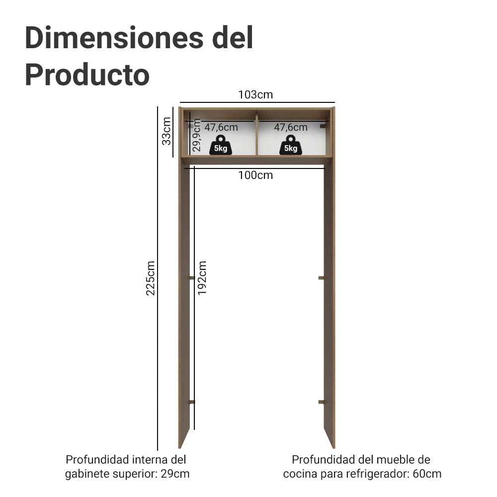Mueble para empotrar Heladera 103 cm 1 Puerta Abatible Marrón/Blanco Aterciopelado Lux Madesa - Image 2