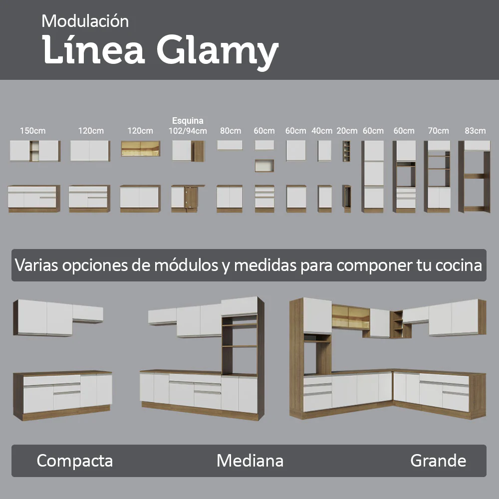 Mueble para empotrar Heladera 103 cm 1 Puerta Abatible Marrón/Blanco Glamy Madesa - Image 8