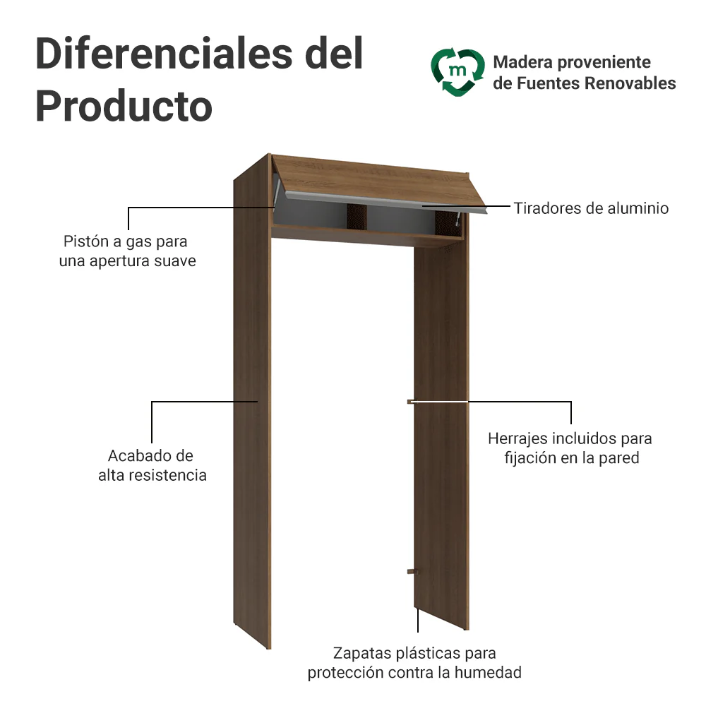 Mueble para empotrar Heladera 103 cm 1 Puerta Abatible Marrón Glamy Madesa - Image 3