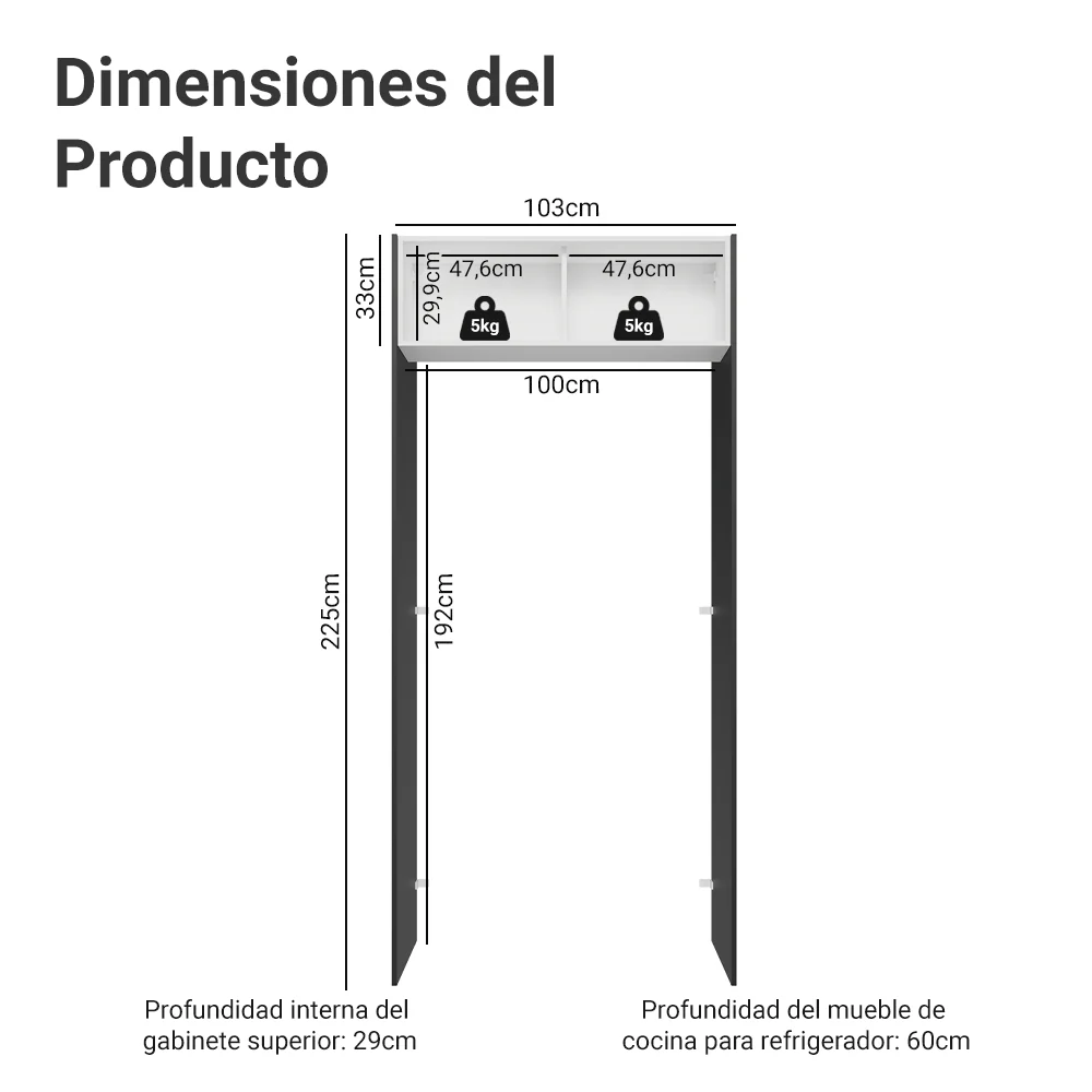 Mueble para empotrar Heladera 103 cm 1 Puerta Abatible Negro/Blanco/Negro Agata Madesa - Image 2