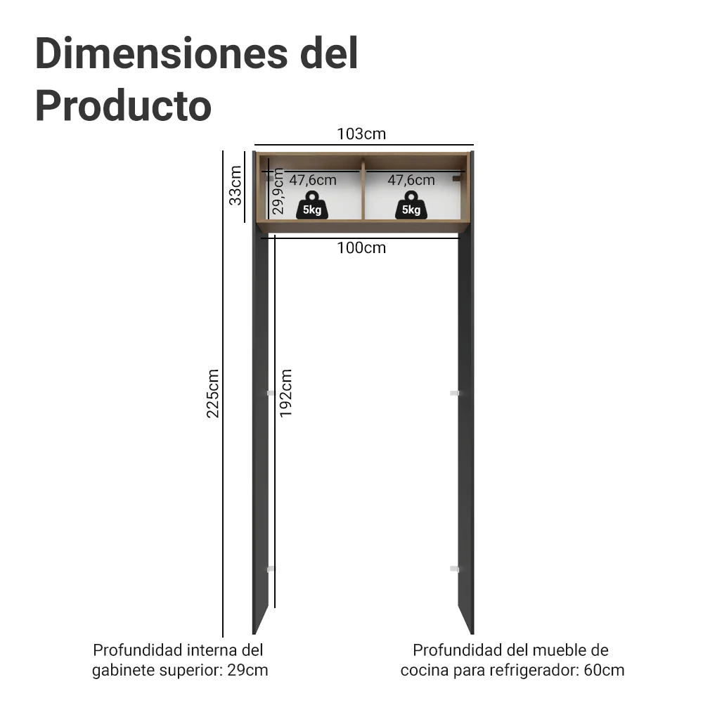 Mueble para empotrar Heladera 103 cm 1 Puerta Abatible Negro/Marrón/Negro Agata Madesa - Image 2