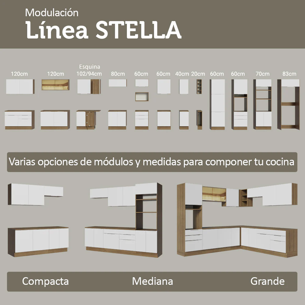 Mueble para empotrar Heladera 73 cm 1 Puerta Abatible Marrón/Blanco Stella Madesa - Image 8