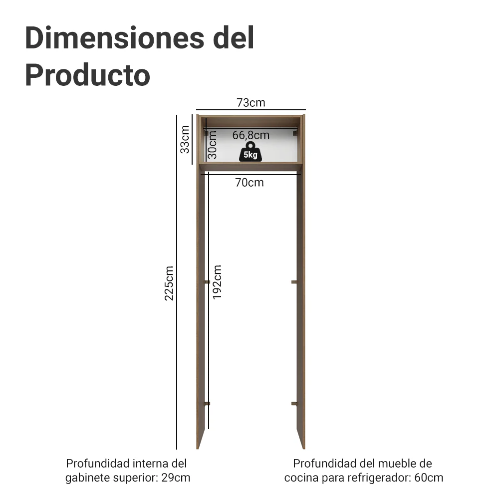 Mueble para empotrar Heladera 73 cm 1 Puerta Abatible Marrón/Gris Vik Madesa - Image 2