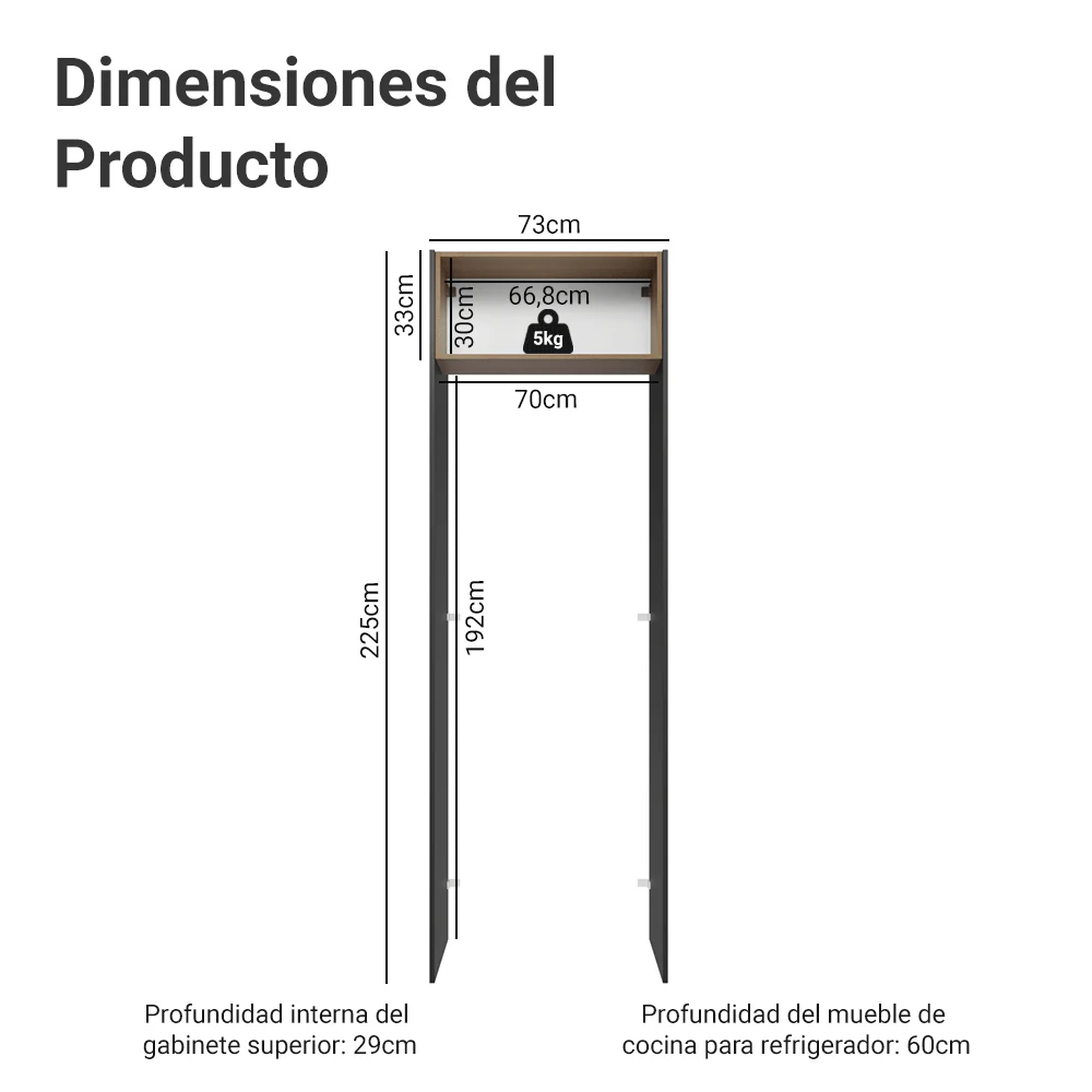 Mueble para empotrar Heladera 73 cm 1 Puerta Abatible Negro/Marrón/Negro Glamy Madesa - Image 2