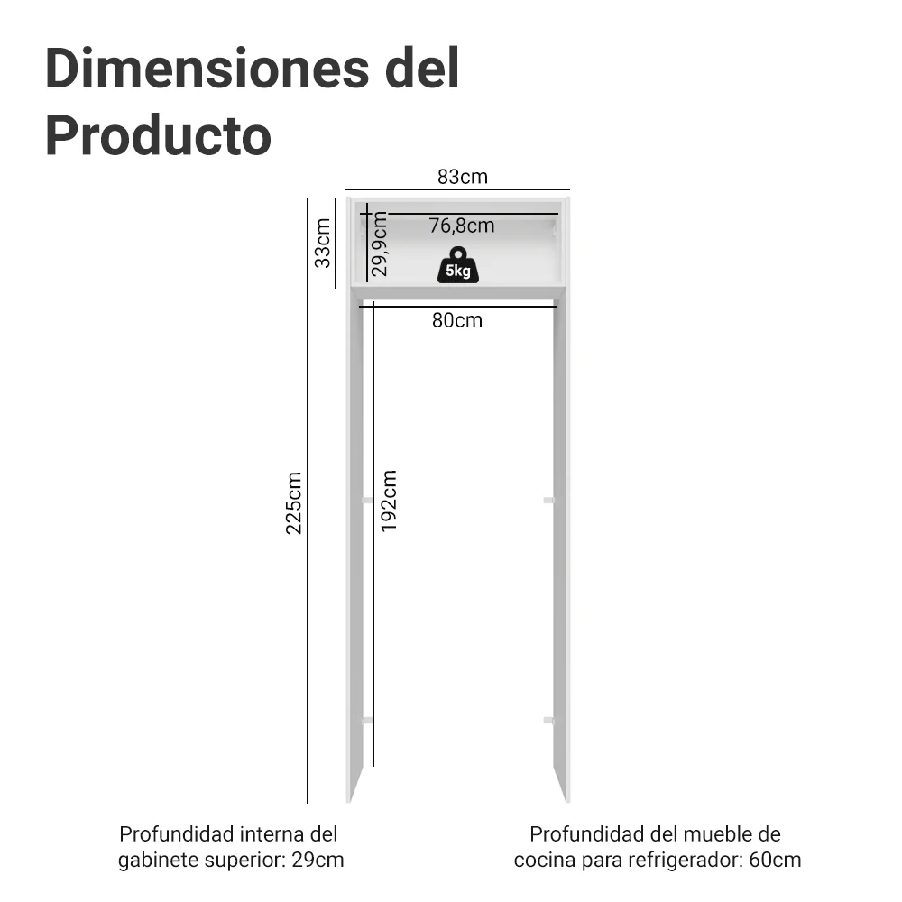 Mueble para empotrar Heladera 83 cm 1 Puerta Abatible Blanco/Gris Lux Madesa - Image 2