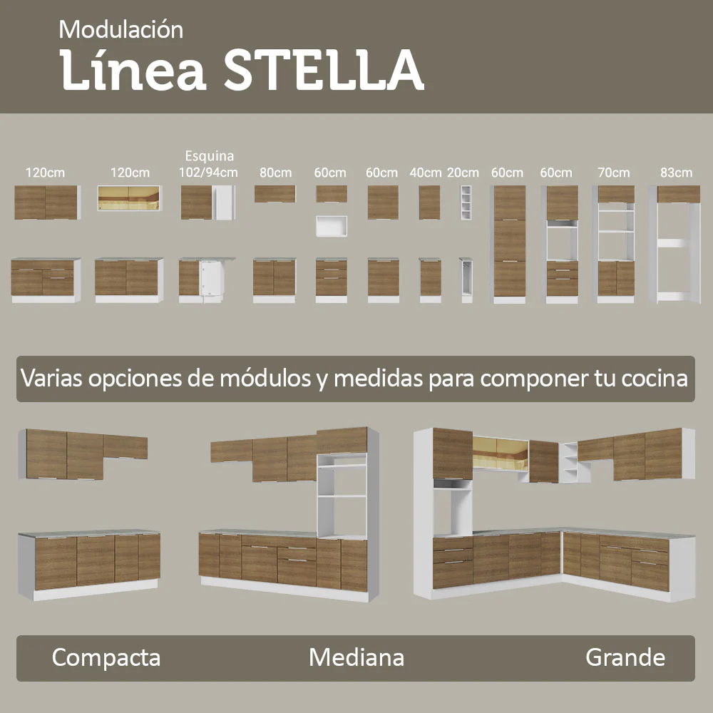 Mueble para empotrar Heladera 83 cm 1 Puerta Abatible Blanco/Marrón Stella Madesa - Image 8