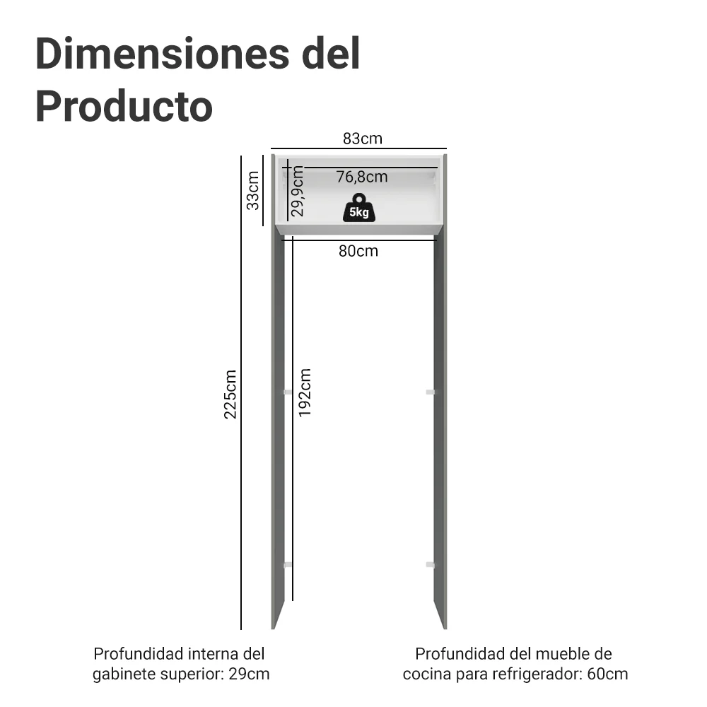Mueble para empotrar Heladera 83 cm 1 Puerta Rebatible Gris/Blanco/Gris Agata Madesa - Image 2