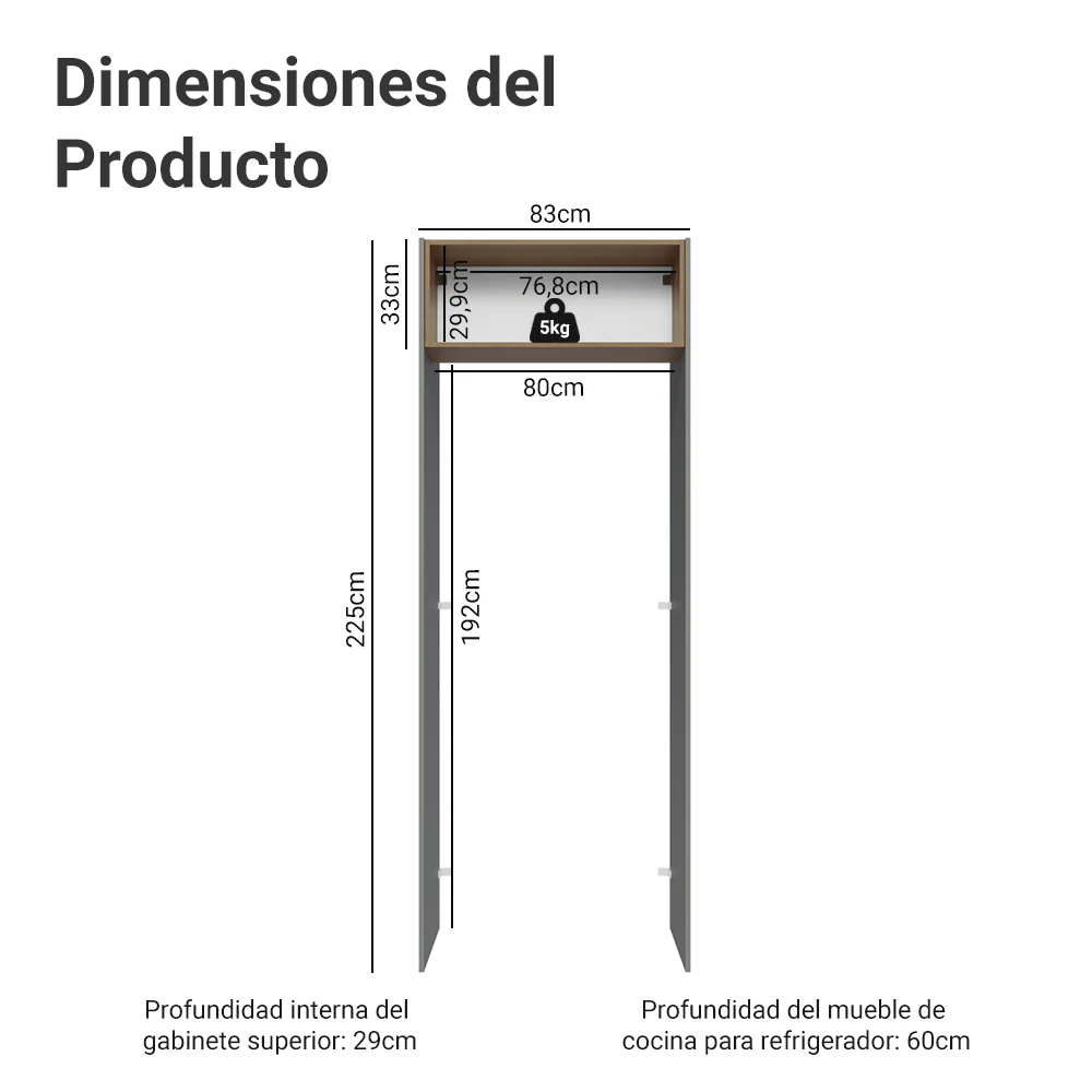 Mueble para empotrar Heladera 83 cm 1 Puerta Rebatible Gris/Marrón/Gris Lux Madesa - Image 2