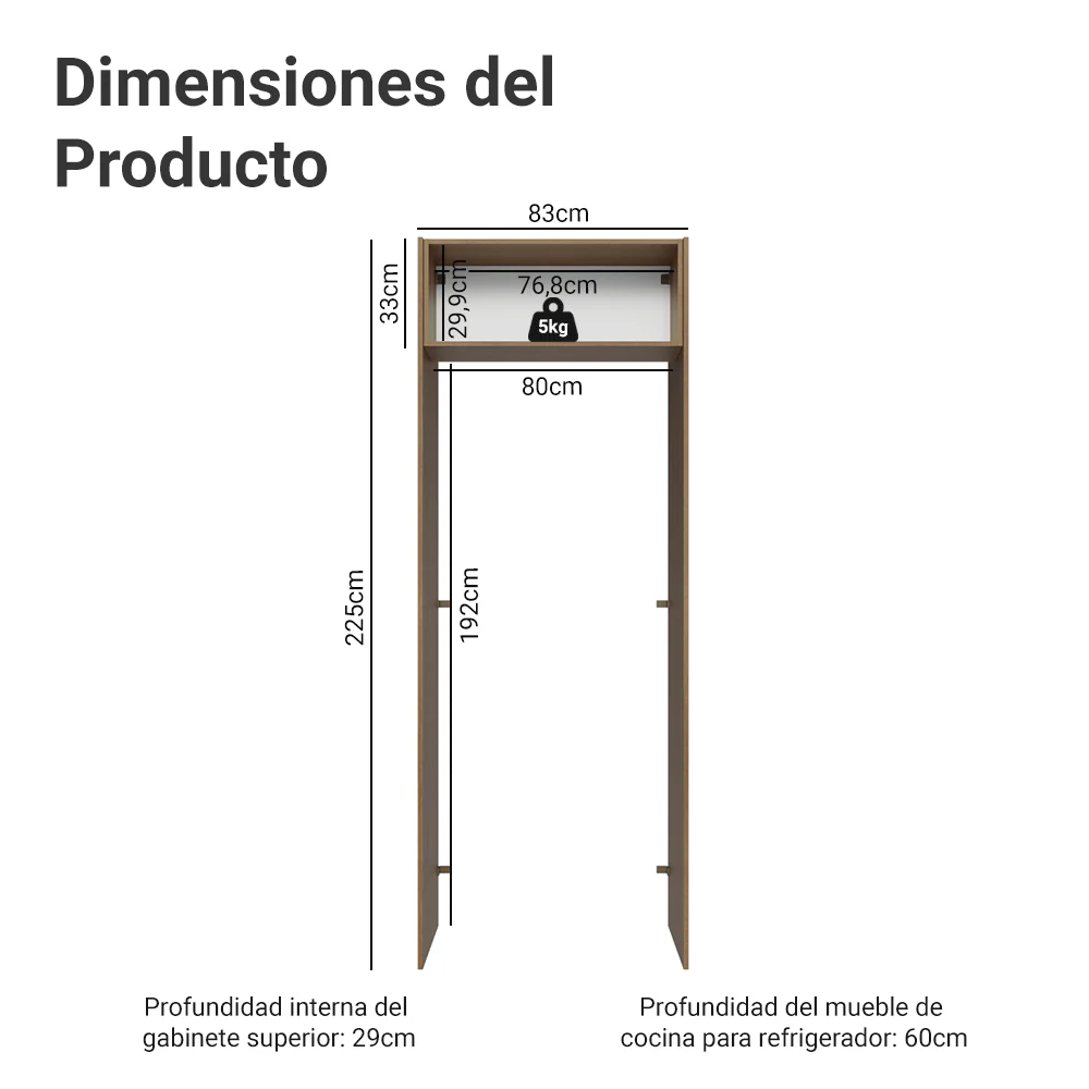 Mueble para empotrar Heladera 83 cm 1 Puerta Abatible Marrón/Gris Lux Madesa - Image 2