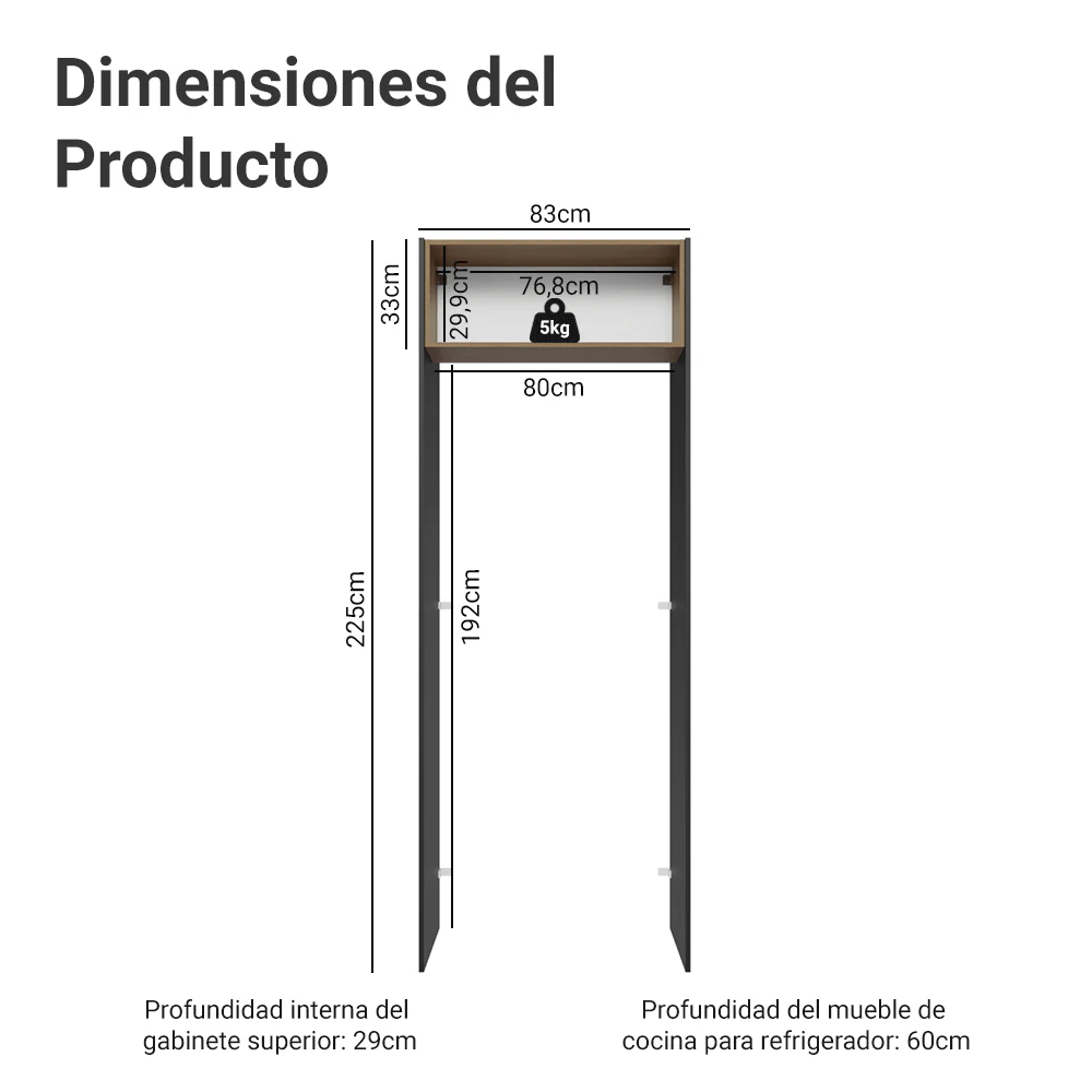 Mueble para empotrar Heladera 83 cm 1 Puerta Rebatible Negro/Marrón/Negro Glamy Madesa - Image 2