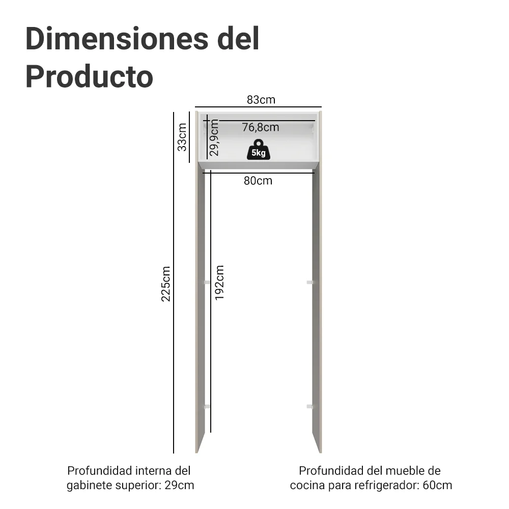 Mueble para empotrar Heladera 83 cm 1 Pueta Abatible Crema/Blanco/Crema Vik Madesa - Image 2