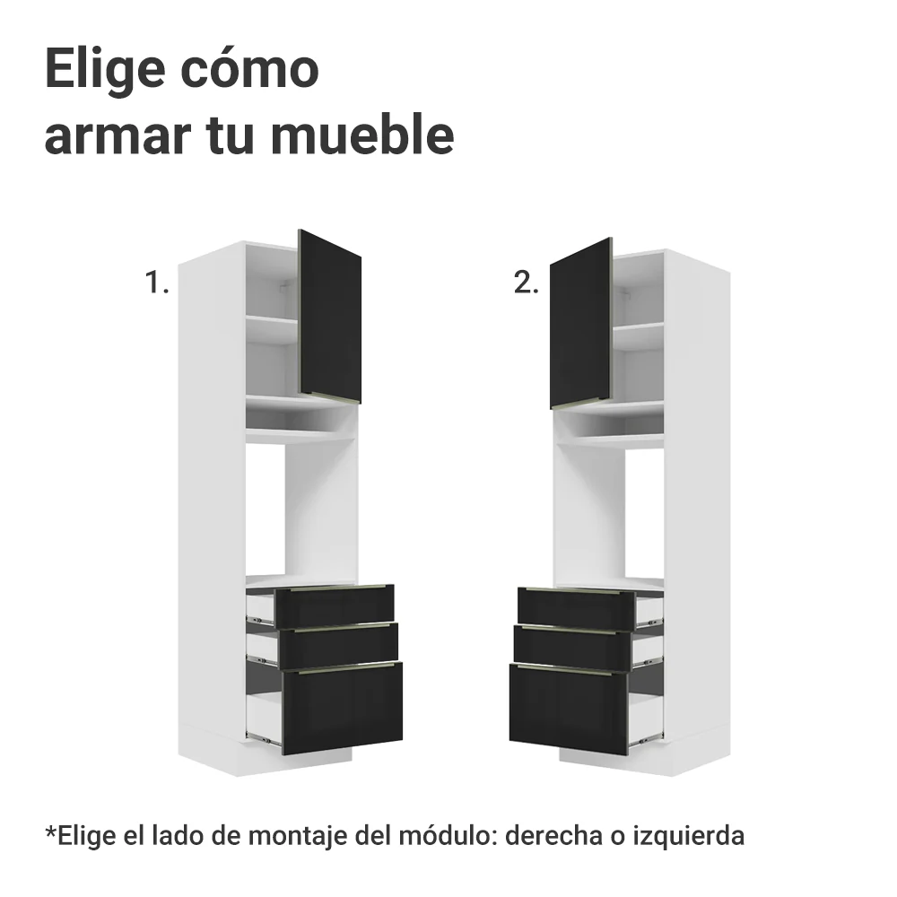 Mueble para Horno/Microondas 60 cm 1 Puerta y 3 Cajones Blanco/Negro Lux Madesa - Image 3