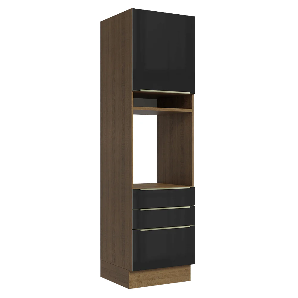 Mueble para Horno/Microondas 60 cm 1 Puerta y 3 Cajones Marrón/Negro Lux Madesa
