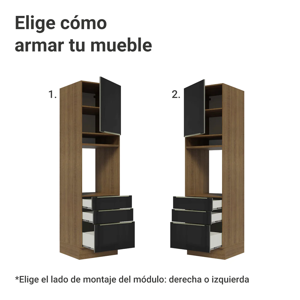 Mueble para Horno/Microondas 60 cm 1 Puerta y 3 Cajones Marrón/Negro Lux Madesa - Image 4