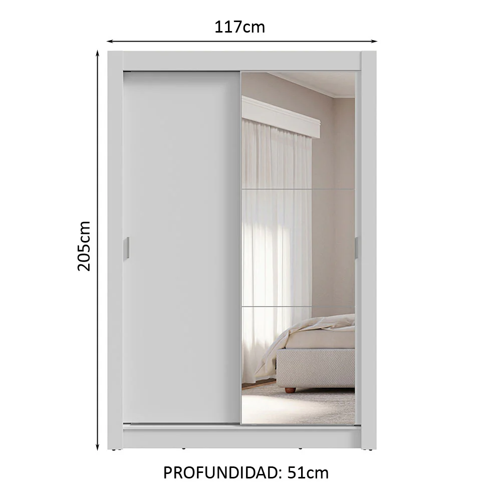Placard 2 Puertas Corredizas con Espejo 4 Cajones Blanco Vivare Plus - Image 2