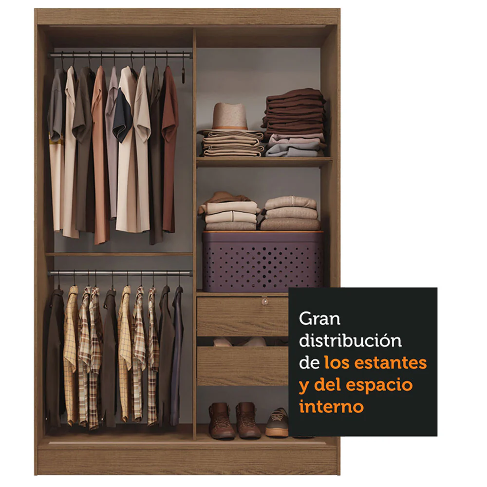 Placard 2 Puertas Corredizas con Espejo Marrón Max - Image 6