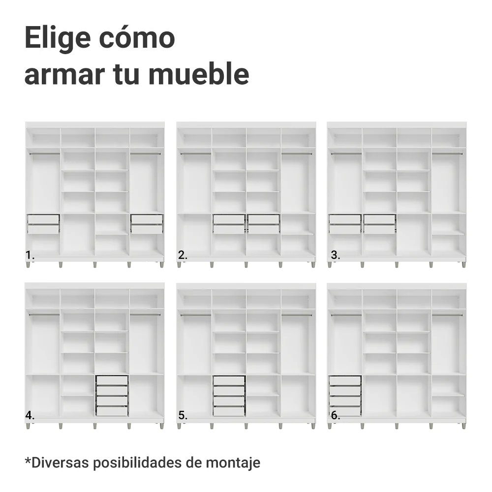 Placard Closet con Patas 4 Cajones 216cm Blanco Venus Madesa - Image 5