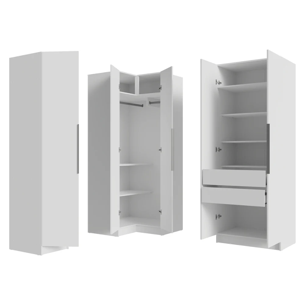 Placard de Esquina Matrimonial 310 cm 5 Puertas 2 Cajones Neo Blanco 01 - Image 7