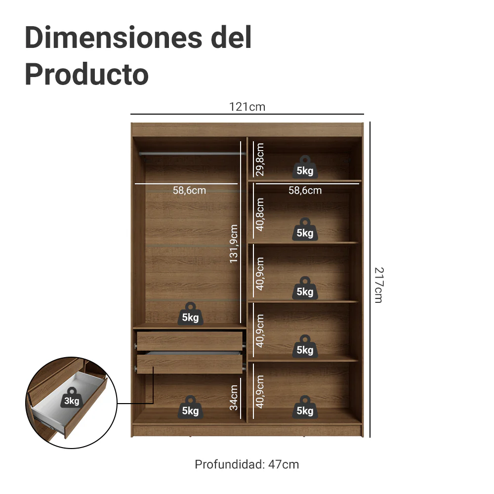Placard Individual 4 Puertas Batientes Marrón/Negro/Negro Venus Madesa - Image 2