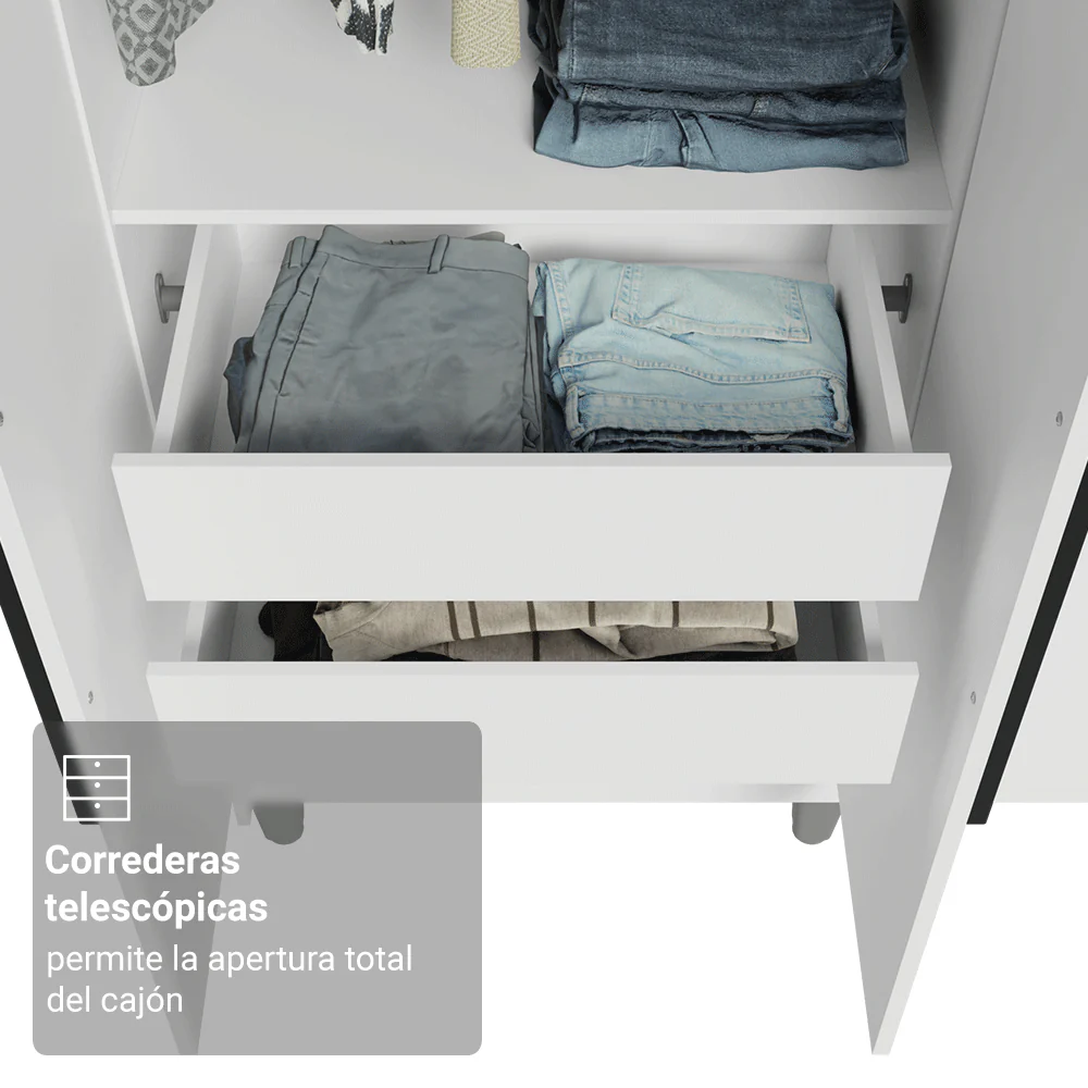 Placard Individual con Patas 4 Puertas Batientes Blanco/Blanco/Negro Venus Madesa - Image 7