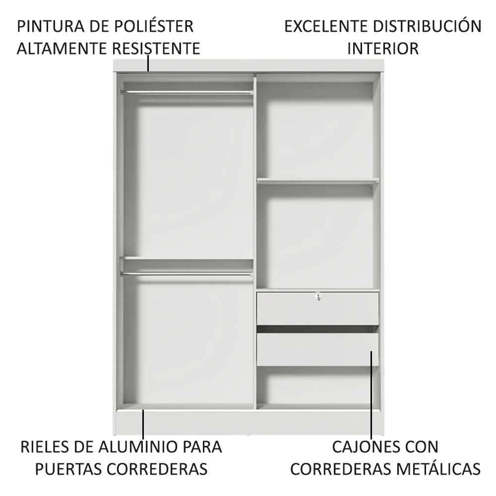 Placard Infantil Nick 2 Puertas Corredizas con Espejo Blanco - Image 6