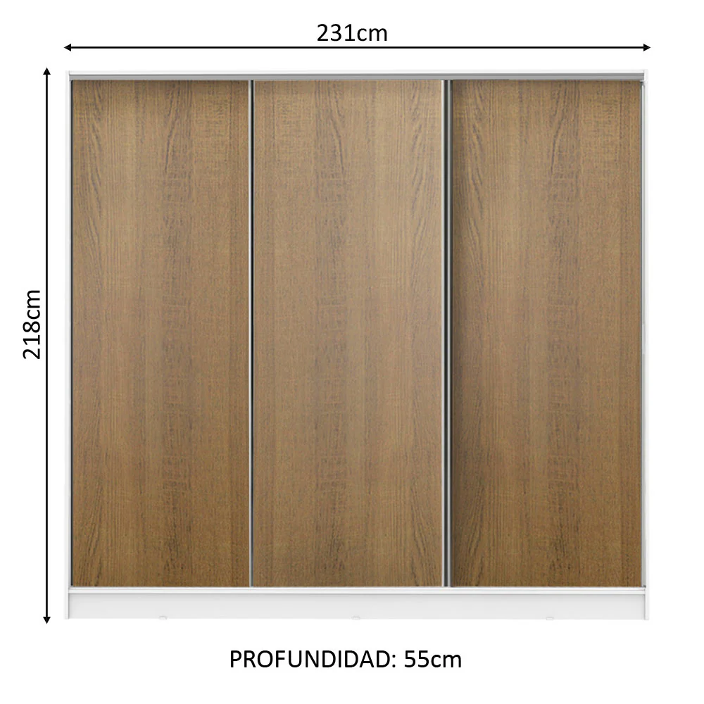 Placard Matrimonial 100% MDF Royale 3 Puertas Corredizas Blanco/Marrón - Image 2