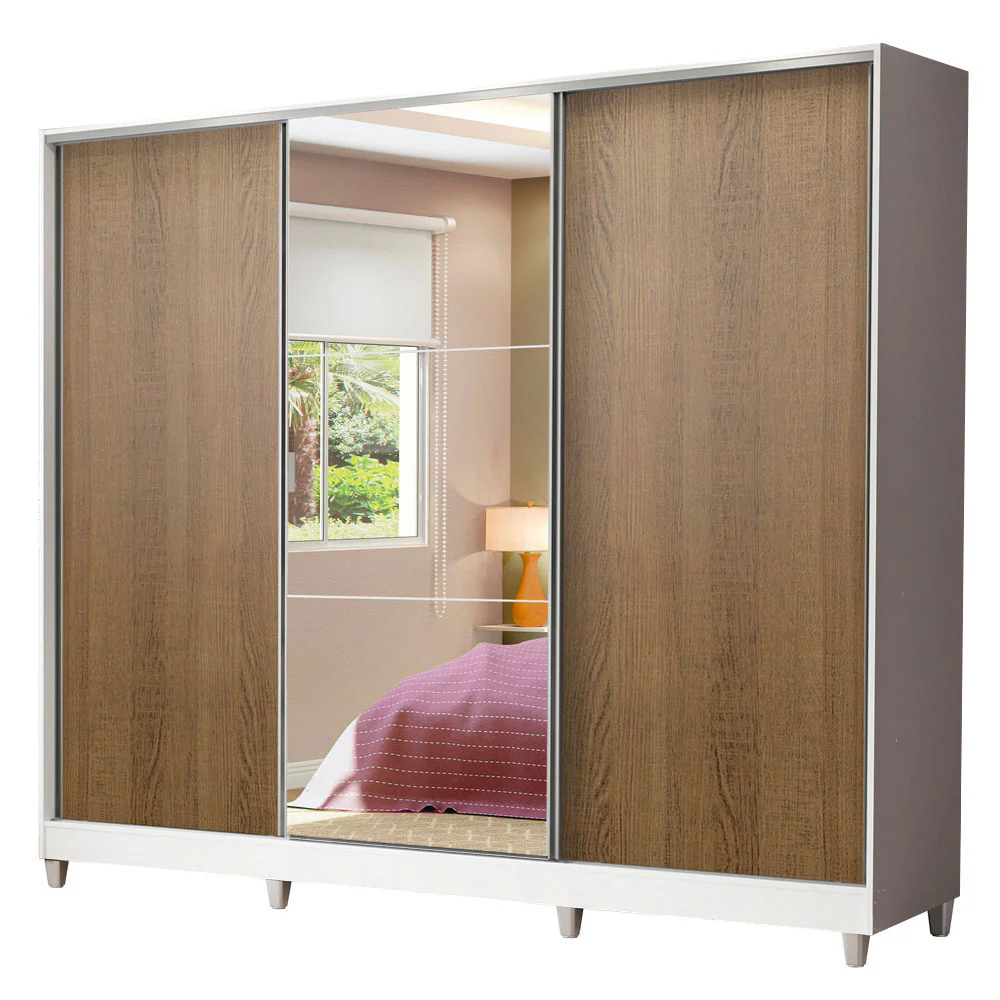 Placard Matrimonial 100% MDF Royale 3 Puertas Corredizas con Espejo con Patas Blanco/Marrón - Image 3