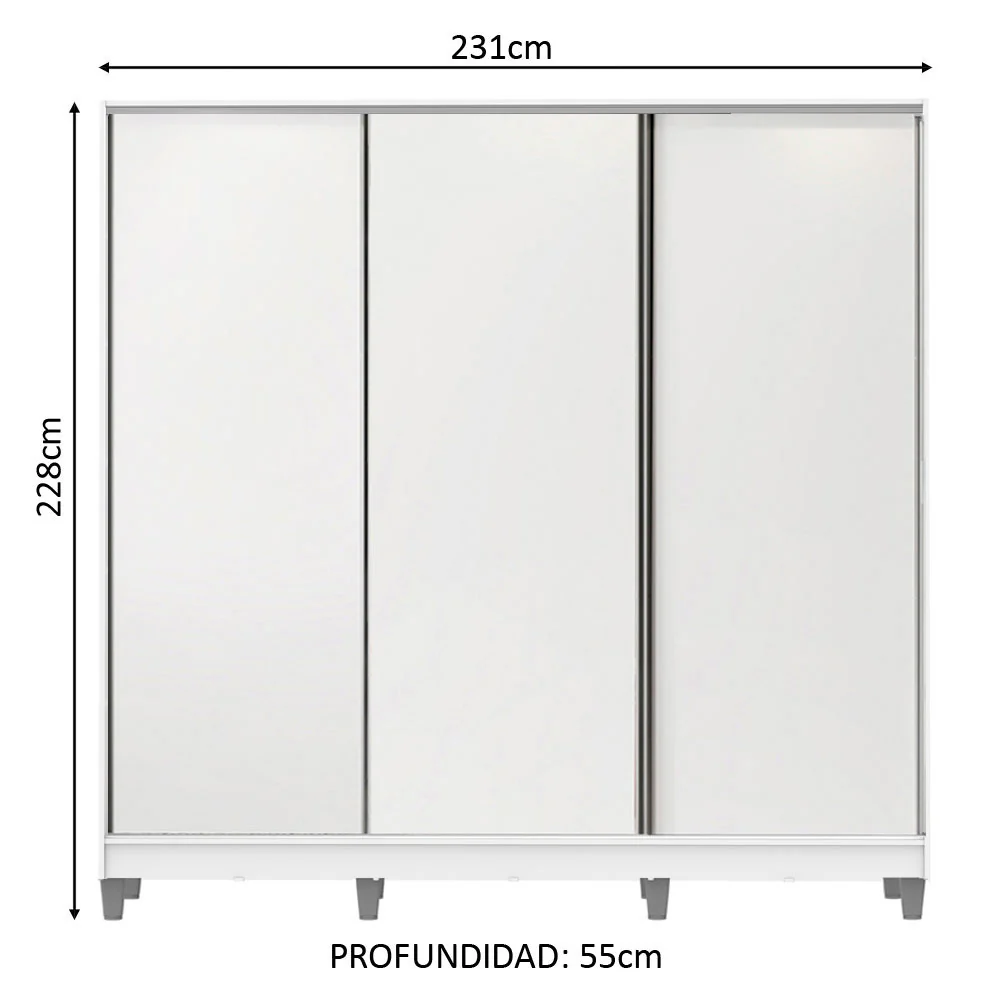 Placard Matrimonial 100% MDF Royale 3 Puertas Corredizas con Patas Blanco - Image 2
