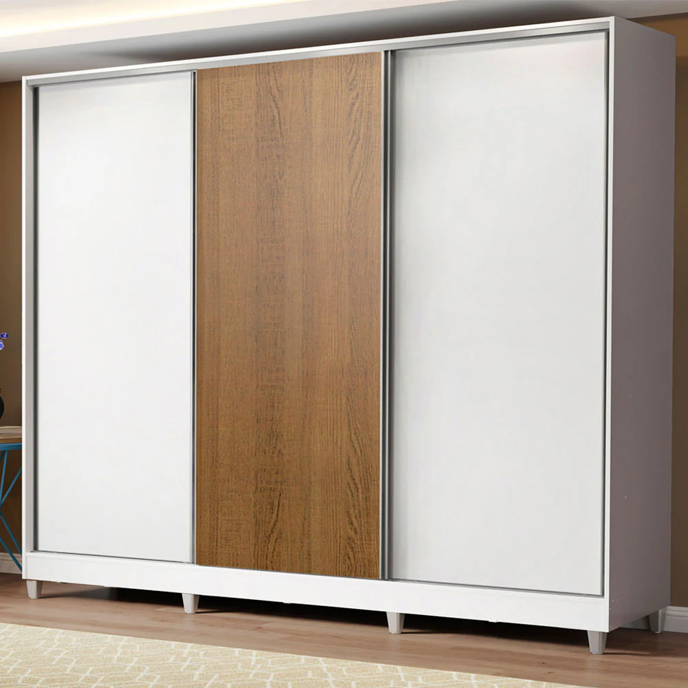 Placard Matrimonial 100% MDF Royale 3 Puertas Corredizas con Patas Blanco/Blanco/Marrón