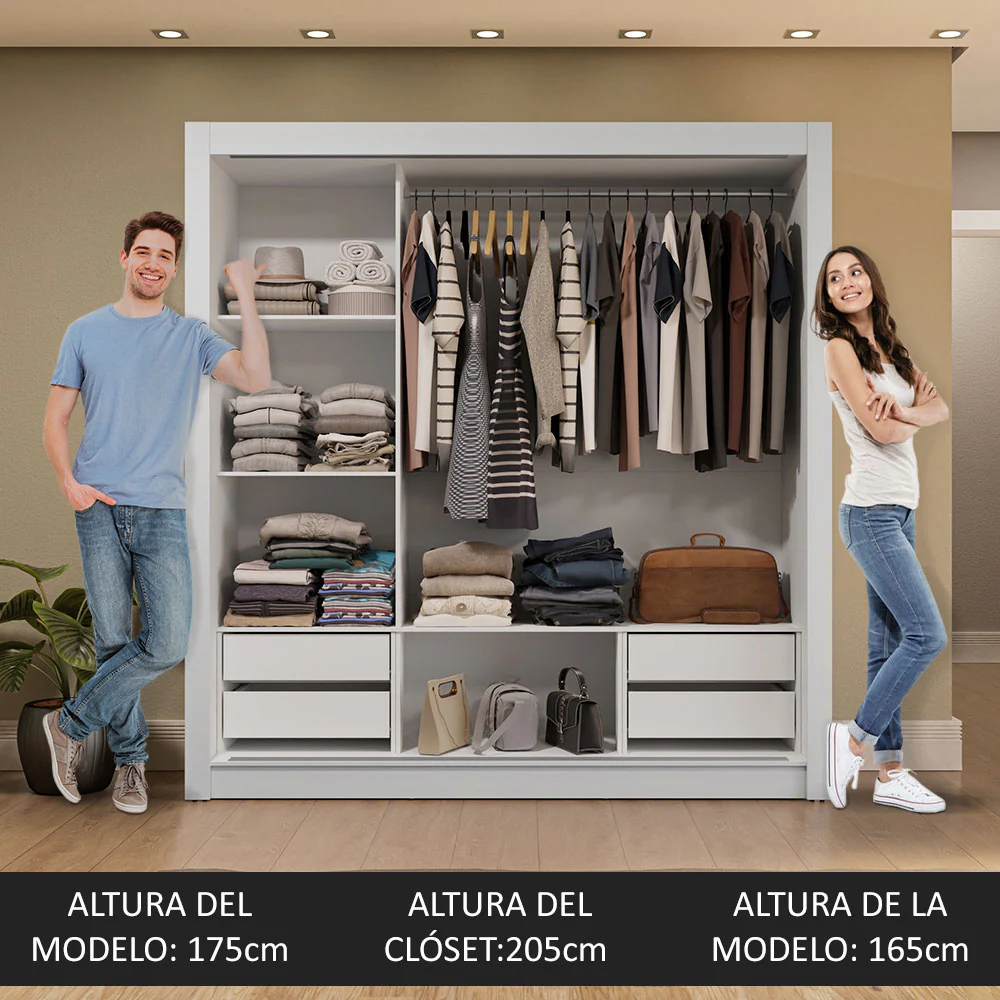Placard Matrimonial 3 Puertas Corredizas 4 Cajones Blanco/Gris Sublime Plus - Image 5