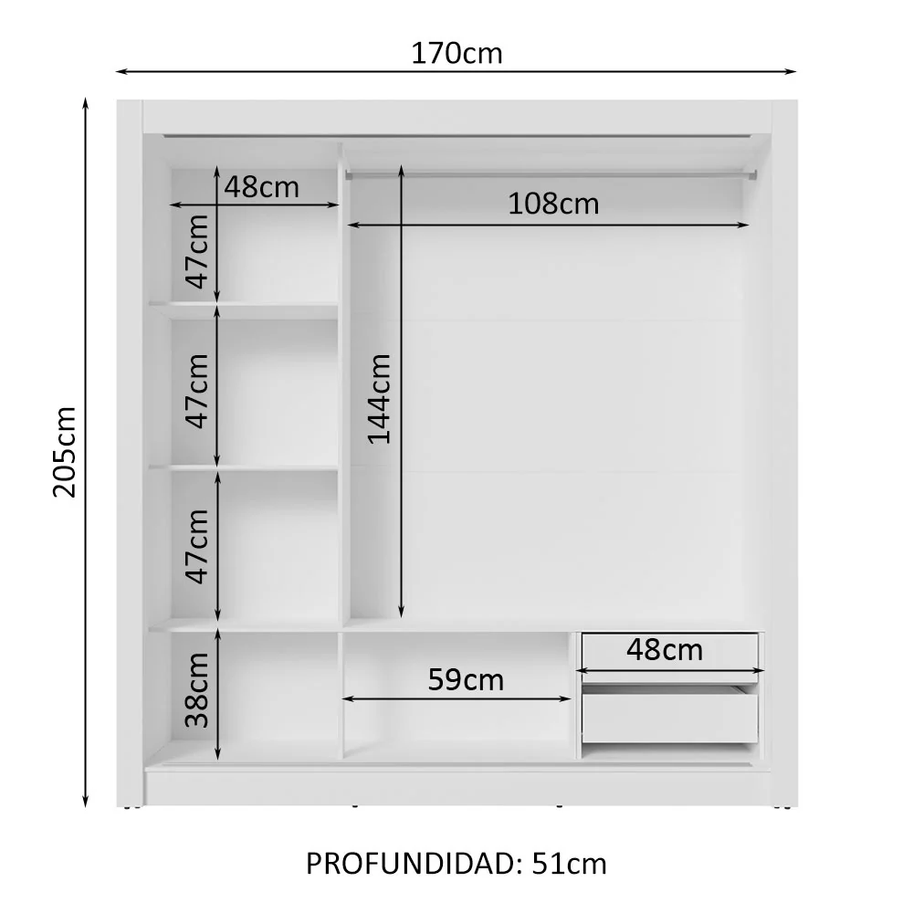 Placard Matrimonial 3 Puertas Corredizas con Espejo 2 Cajones Blanco/Marrón Sublime - Image 4
