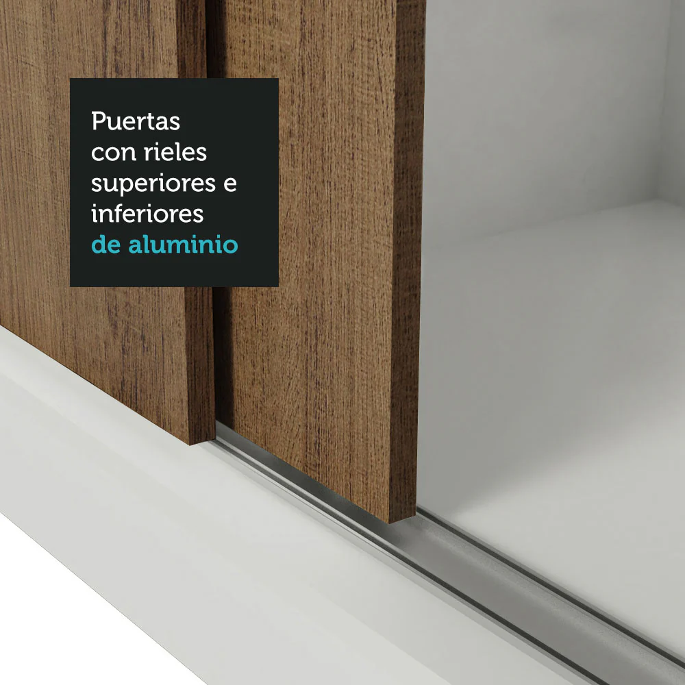 Placard Matrimonial 3 Puertas Corredizas con Espejo 2 Cajones Blanco/Marrón Sublime - Image 9