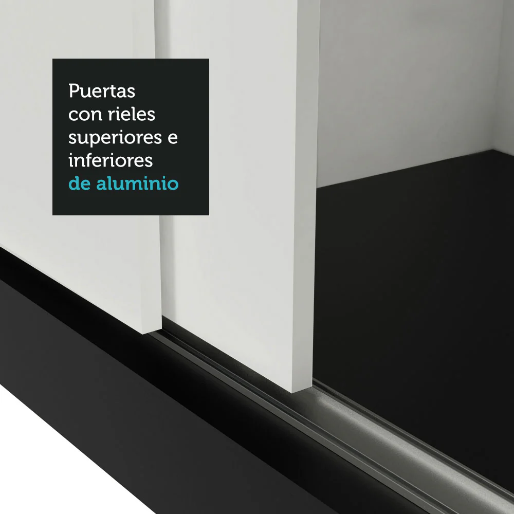 Placard Matrimonial 3 Puertas Corredizas con Espejo 2 Cajones Negro/Blanco Sublime - Image 9