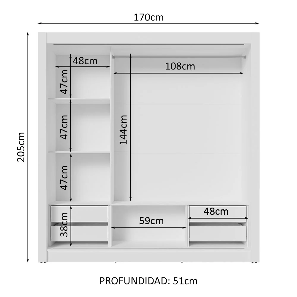 Placard Matrimonial 3 Puertas Corredizas con Espejo 4 Cajones Blanco/Marrón Sublime Plus - Image 4