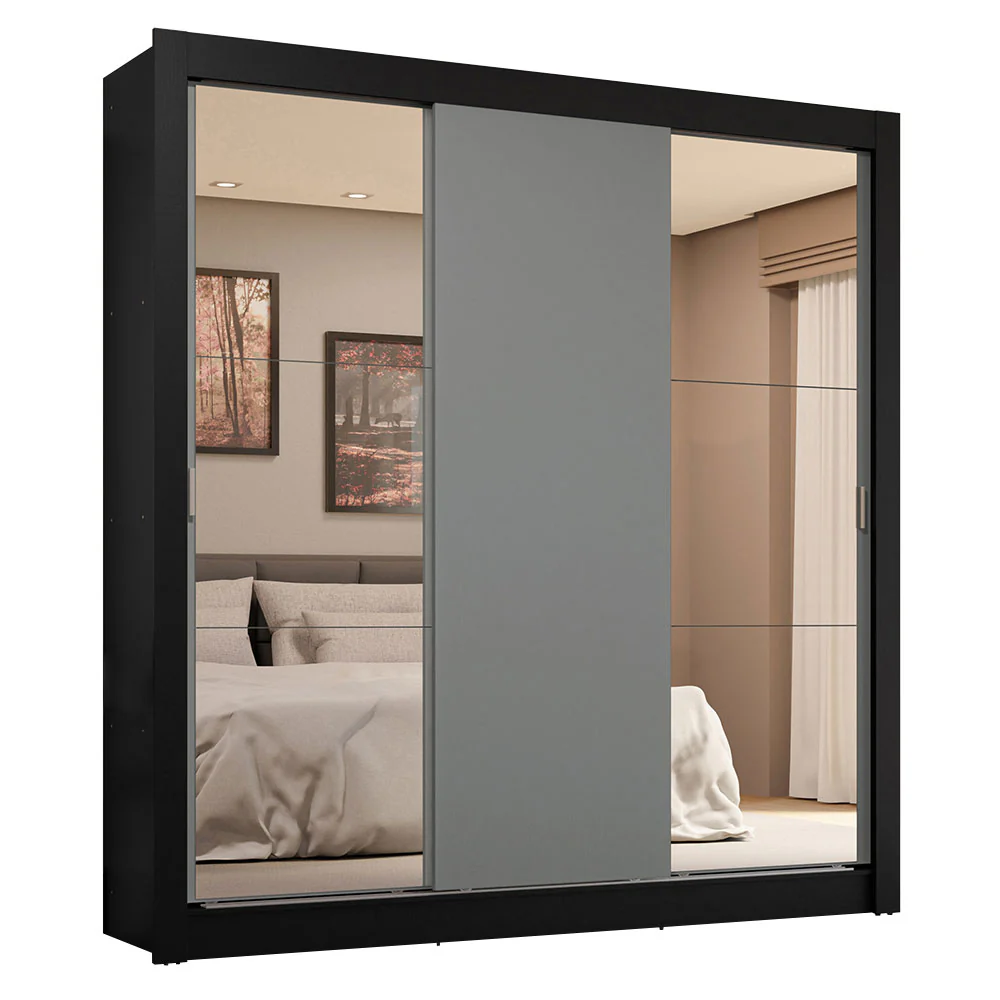 Placard Matrimonial 3 Puertas Corredizas con Espejo 4 Cajones Negro/Gris Sublime Plus - Image 3