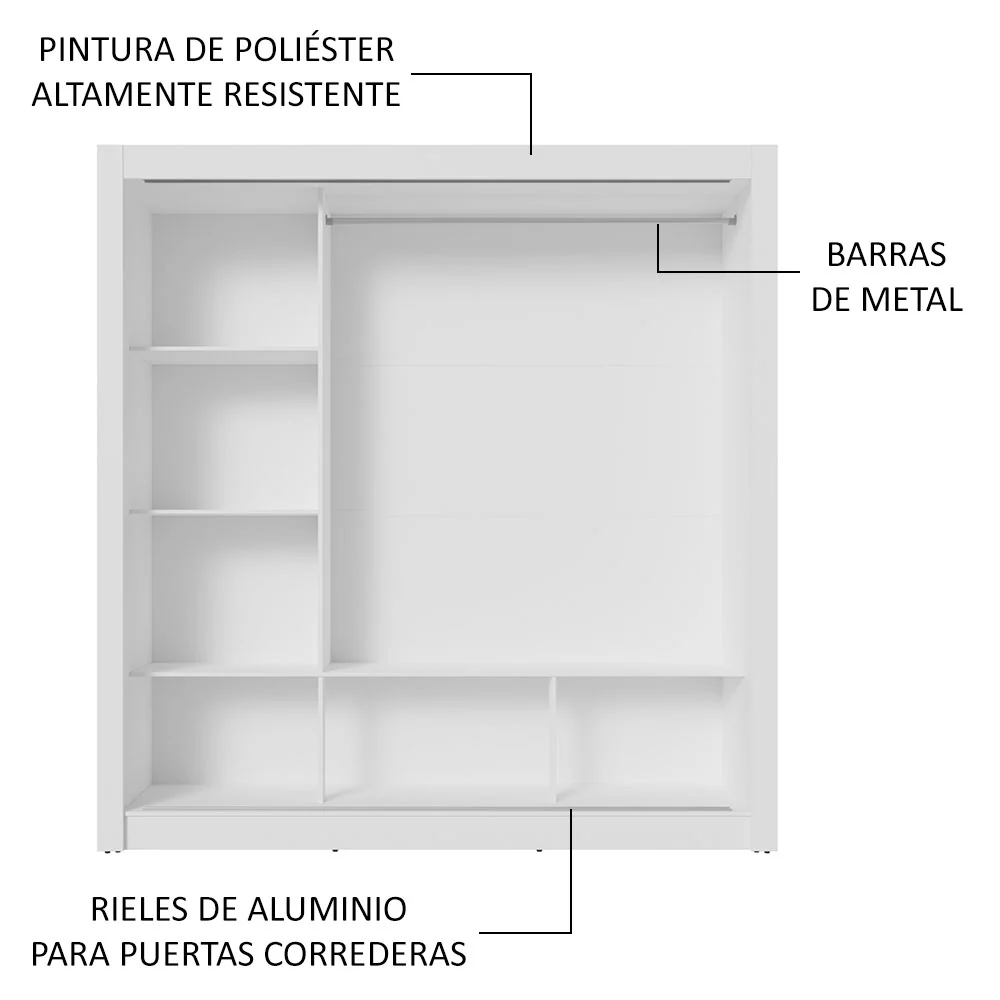 Placard Matrimonial 3 Puertas Corredizas con Espejo Blanco/Marrón Nobre - Image 6