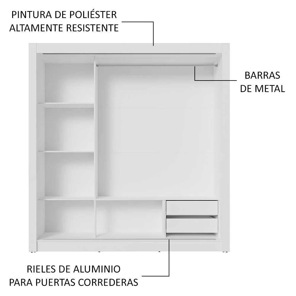 Placard Matrimonial 3 Puertas Corredizas con Espejos 2 Cajones Blanco/Negro Sublime - Image 6