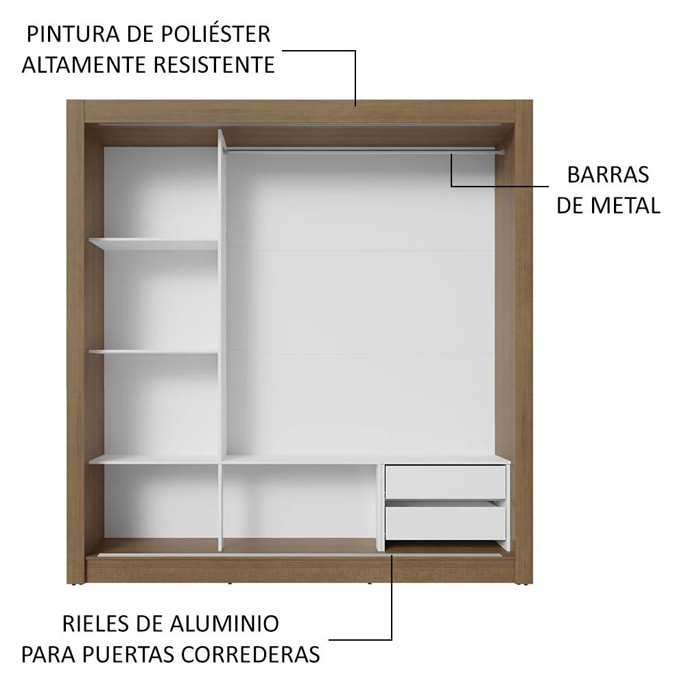 Placard Matrimonial 3 Puertas Corredizas con Espejos 2 Cajones Marrón/Negro Sublime - Image 6