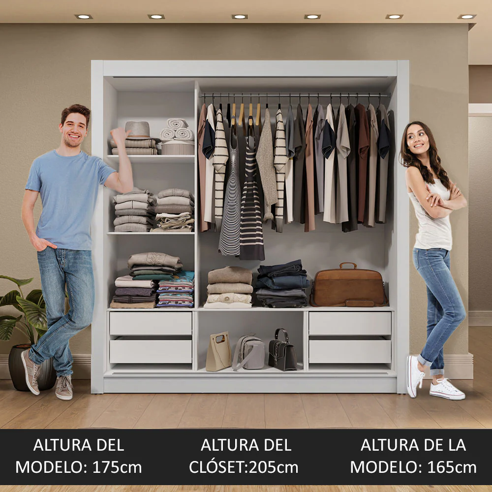 Placard Matrimonial 3 Puertas Corredizas con Espejos 4 Cajones Blanco/Gris Sublime Plus - Image 5