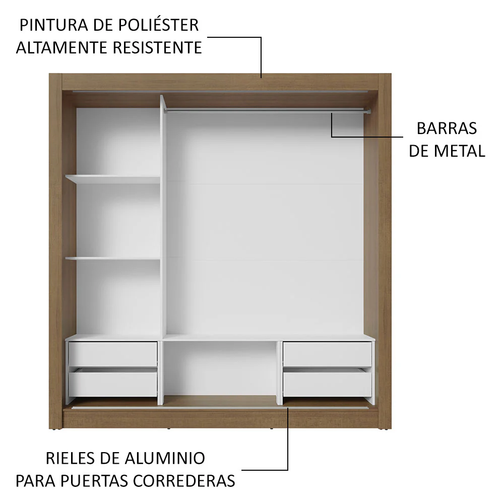 Placard Matrimonial 3 Puertas Corredizas con Espejos 4 Cajones Marrón/Blanco Sublime Plus - Image 6
