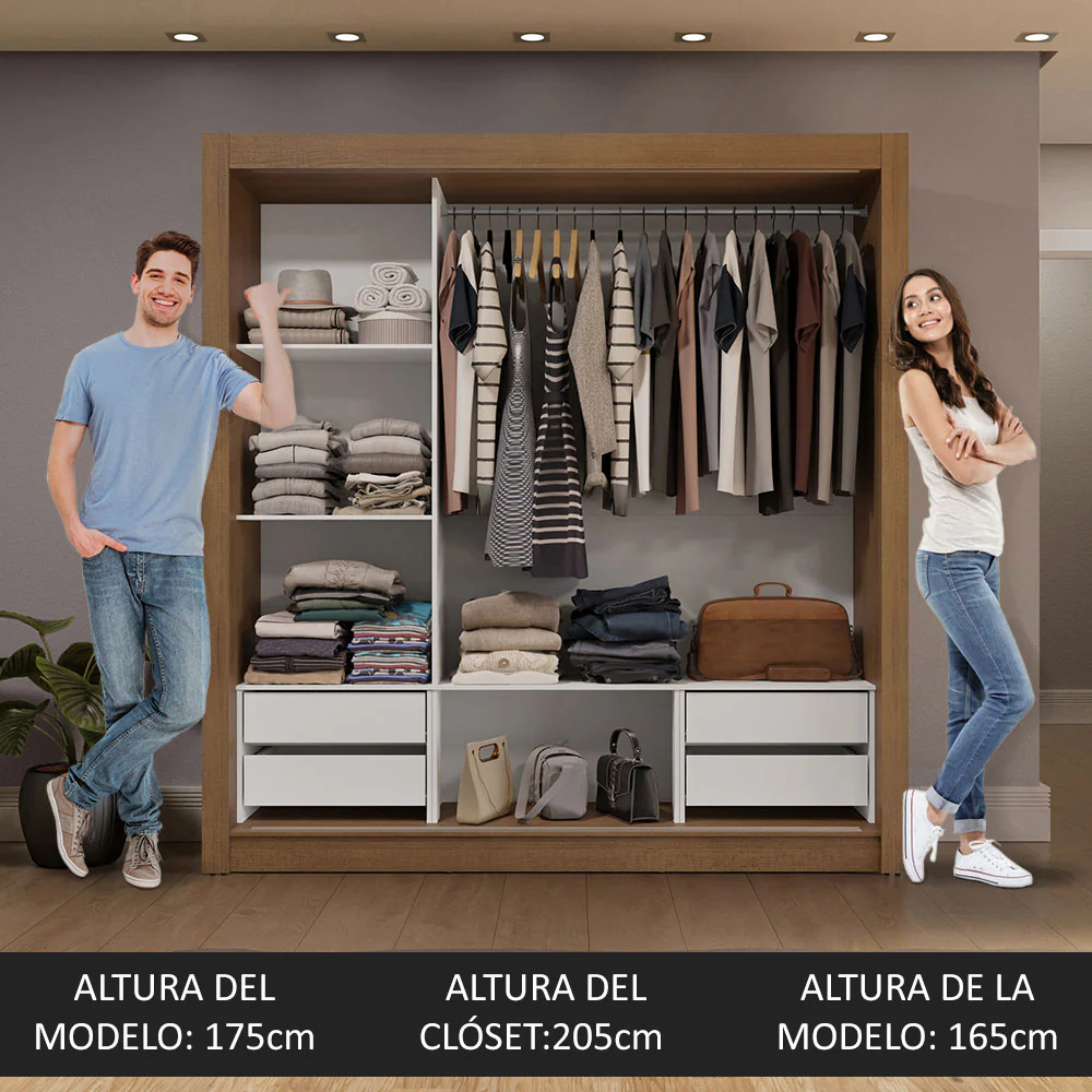 Placard Matrimonial 3 Puertas Corredizas con Espejos 4 Cajones Marrón/Negro Sublime Plus - Image 5