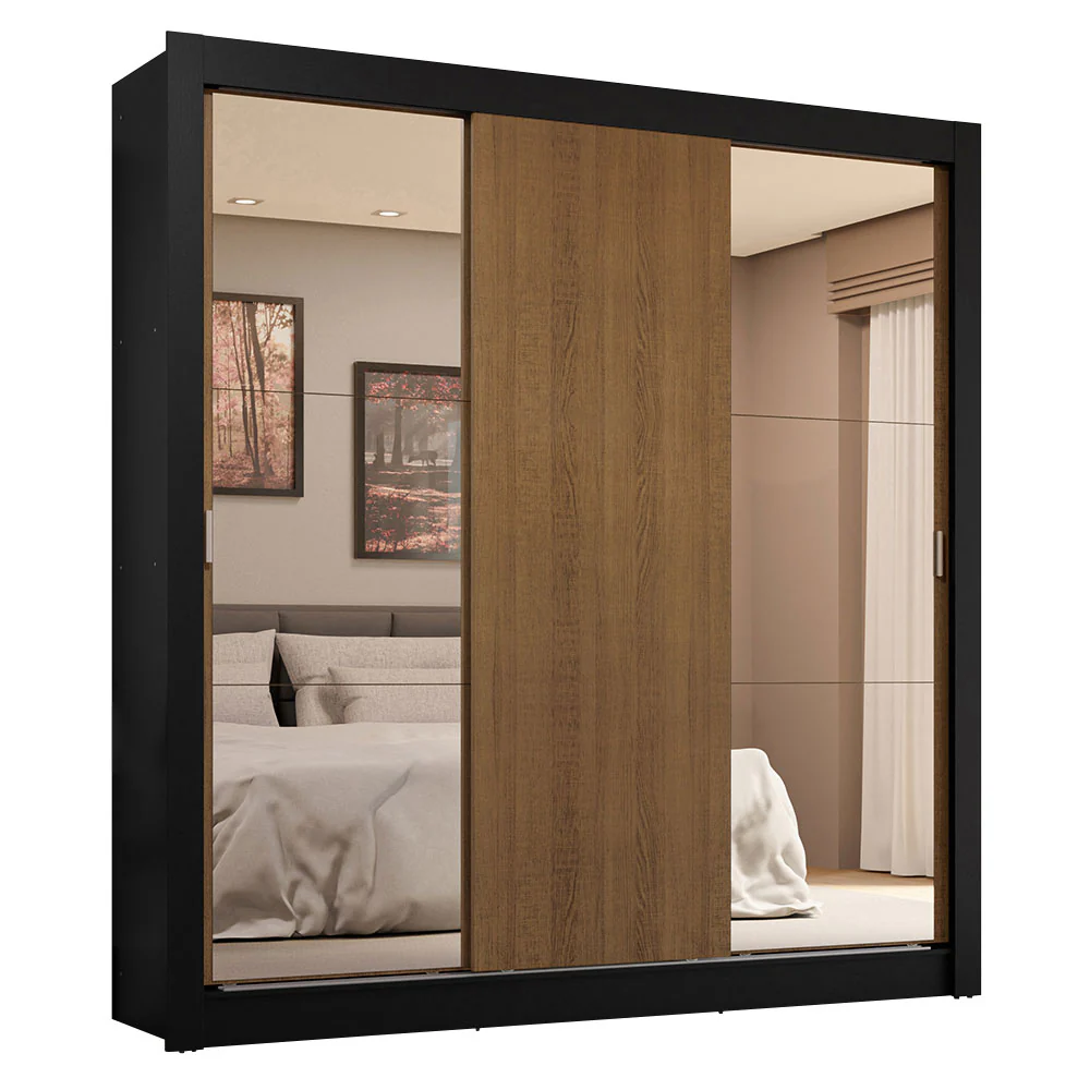 Placard Matrimonial 3 Puertas Corredizas con Espejos 4 Cajones Negro/Marrón Sublime Plus - Image 3