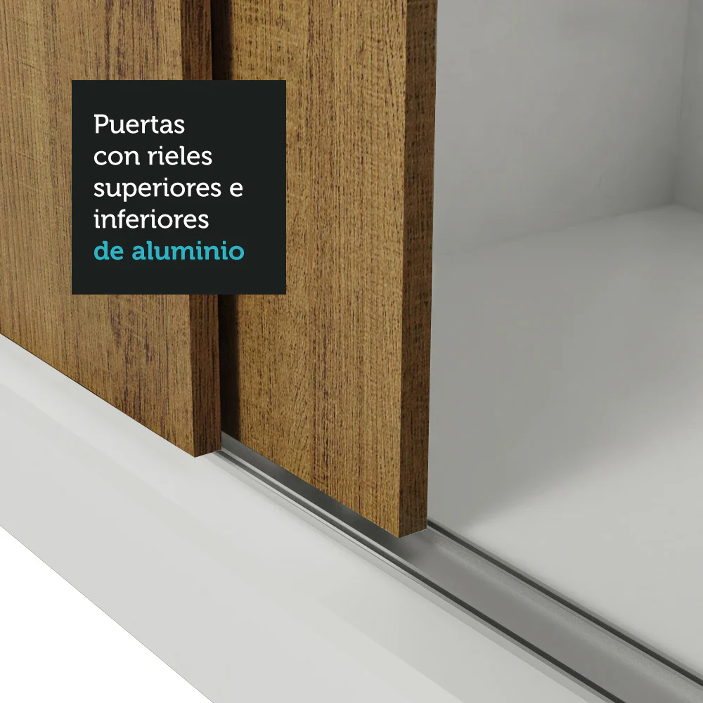 Placard Matrimonial 3 Puertas Corredizas con Espejos con Patas Blanco/Marrón Monaco - Image 7