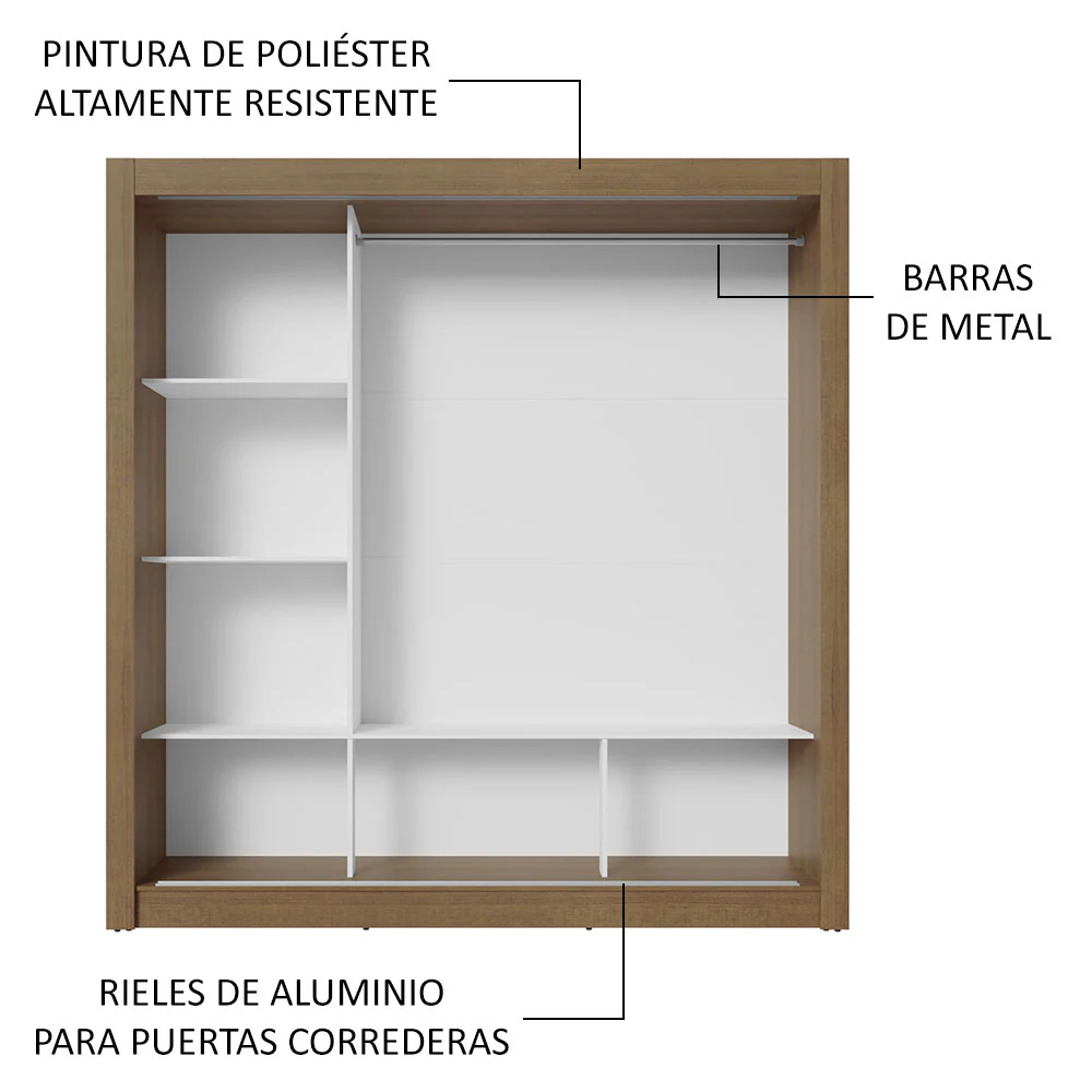 Placard Matrimonial 3 Puertas Corredizas con Espejos Marrón/Negro Nobre - Image 6
