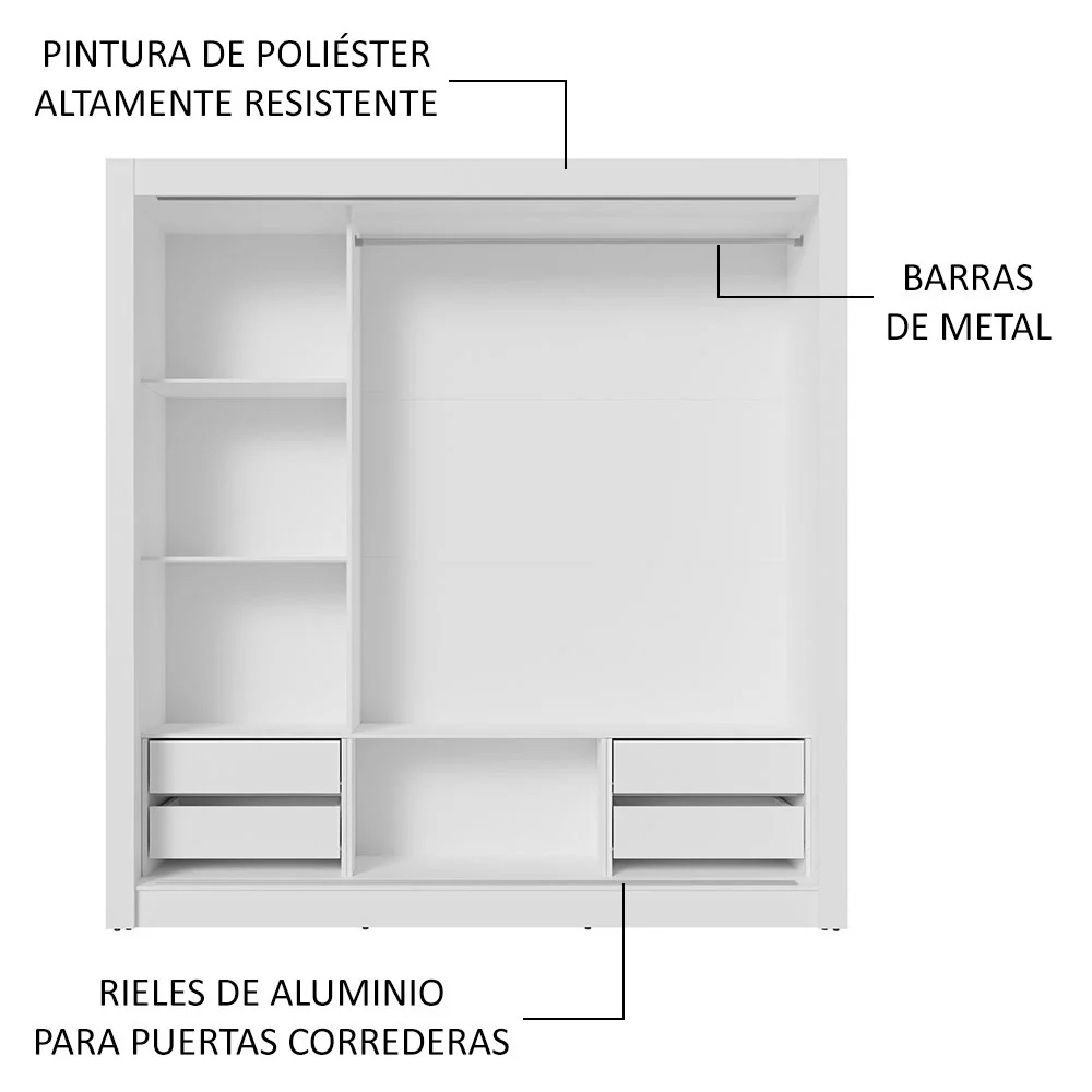 Placard Matrimonial 3 Puertas Corredizas de Espejo 4 Cajones Blanco Sublime Plus - Image 6