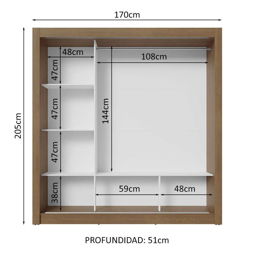 Placard Matrimonial 3 Puertas Corredizas Marrón/Gris Nobre - Image 4
