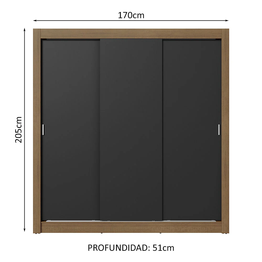 Placard Matrimonial 3 Puertas Corredizas 2 Cajones Marrón/Negro Sublime - Image 2