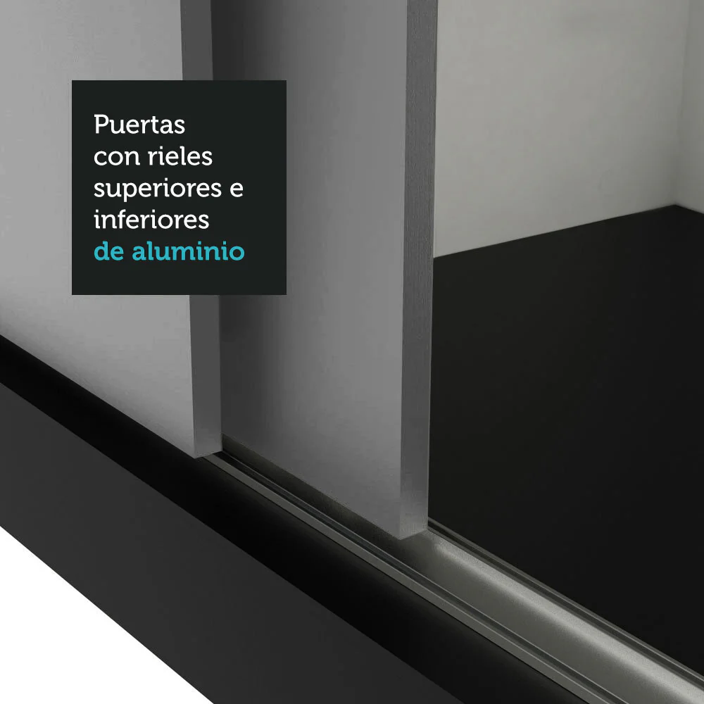 Placard Matrimonial 3 Puertas Corredizas Negro/Gris Nobre - Image 9