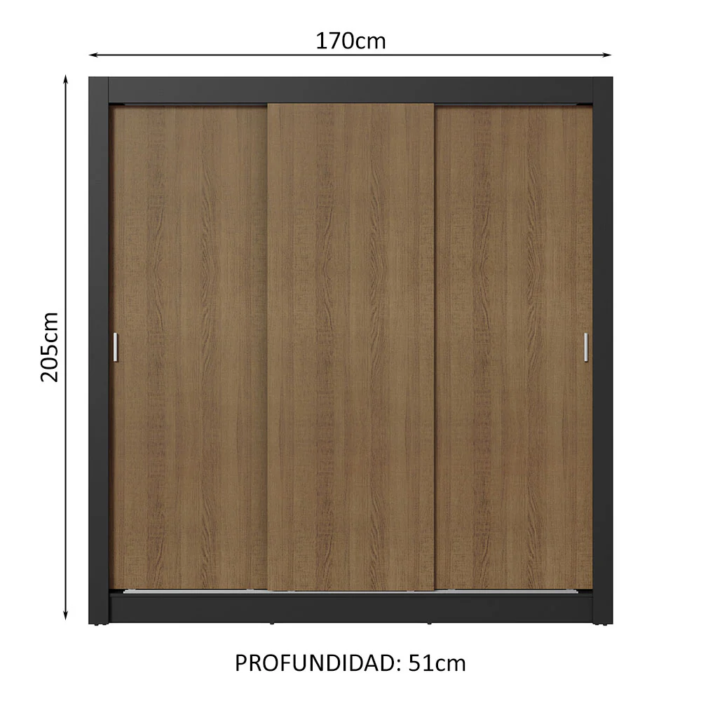 Placard Matrimonial 3 Puertas Corredizas 2 Cajones Negro/Marrón Sublime - Image 2